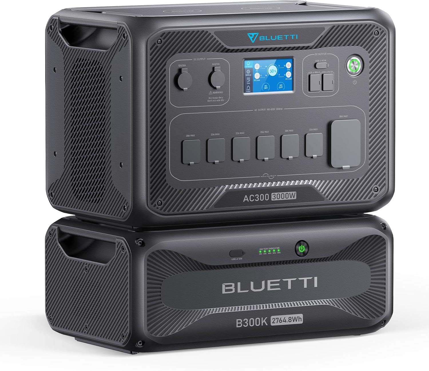 BLUETI Solar Generator AC300 paired with the B300K Expansion Battery offers a robust 2764.8Wh LiFePO4 portable power solution