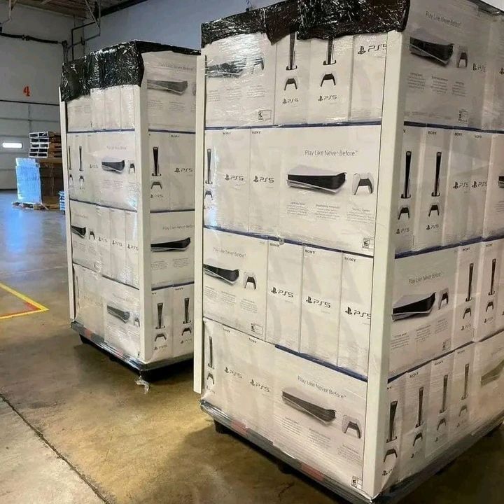 large pallet of authenticPS5 gaming consoles, perfect for retailers or serious collectors