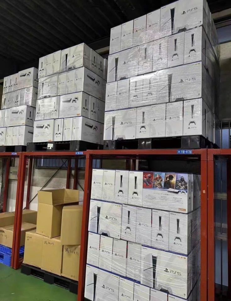 large pallet of authenticPS5 gaming consoles, perfect for retailers or serious collectors