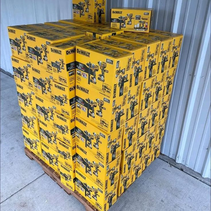 Large mixed return pallet featuring a variety of original branded power tools, all fully functional and tested for quality